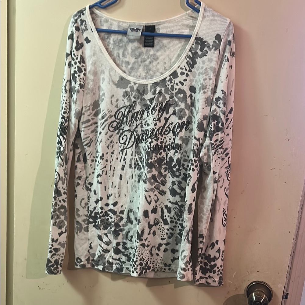 Harley-Davidson Gray Graphic Long Sleeve Blouse